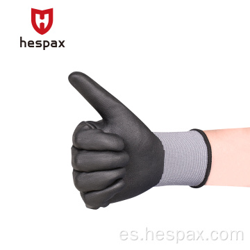 Guantes de trabajo recubierto de nitrilo anti-aceite de nylon de seguridad hespax